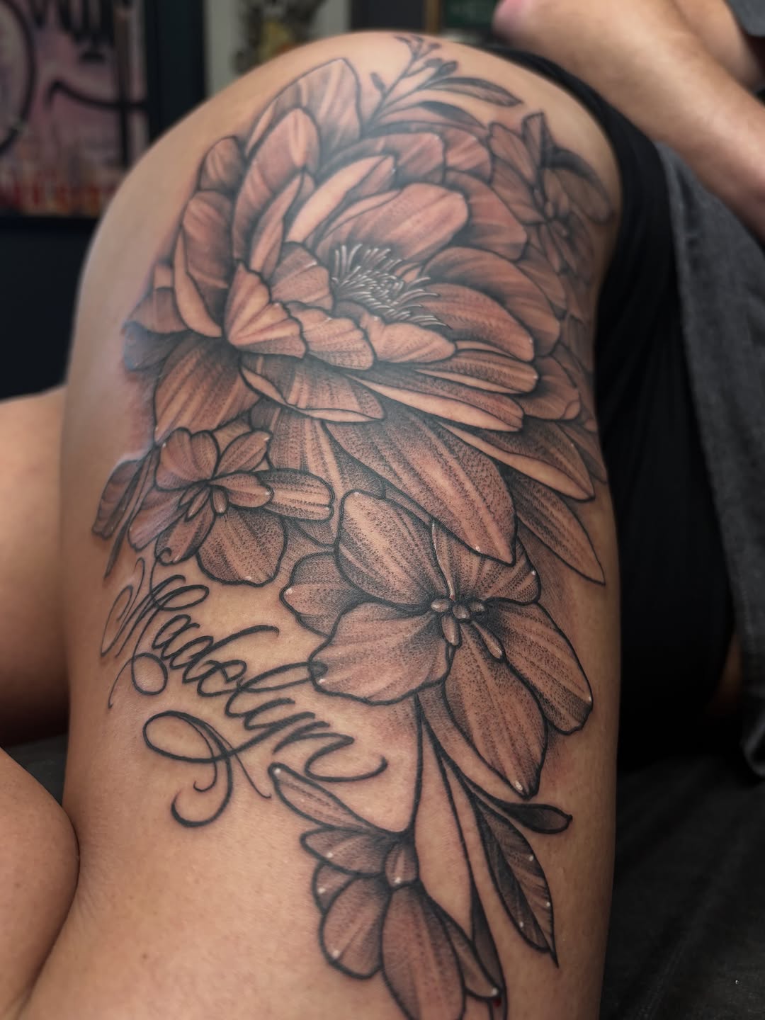 Tattoo by @ketzler_tattoos — black_and_grey, lettering_script