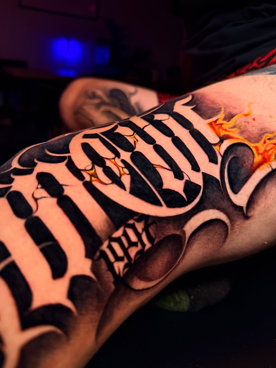 Tattoo by @stillballin6_ — lettering_script, blackwork
