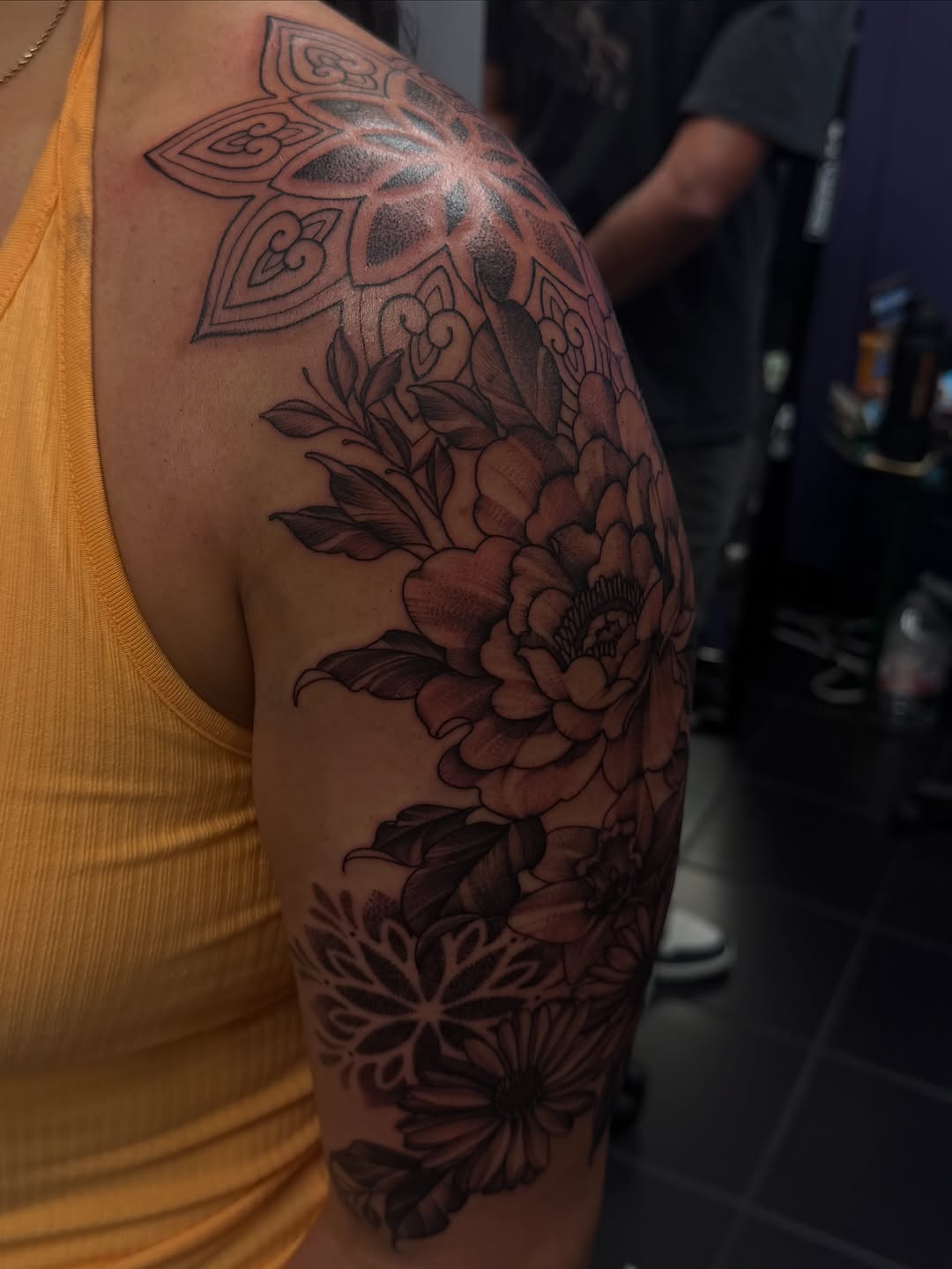 Tattoo by @theehotcoworker — black_and_grey, ornamental