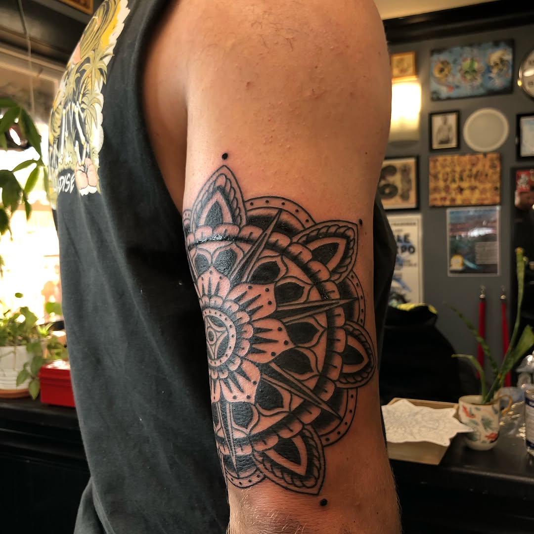 Tattoo by @misshailey_tattoo — geometric, dotwork