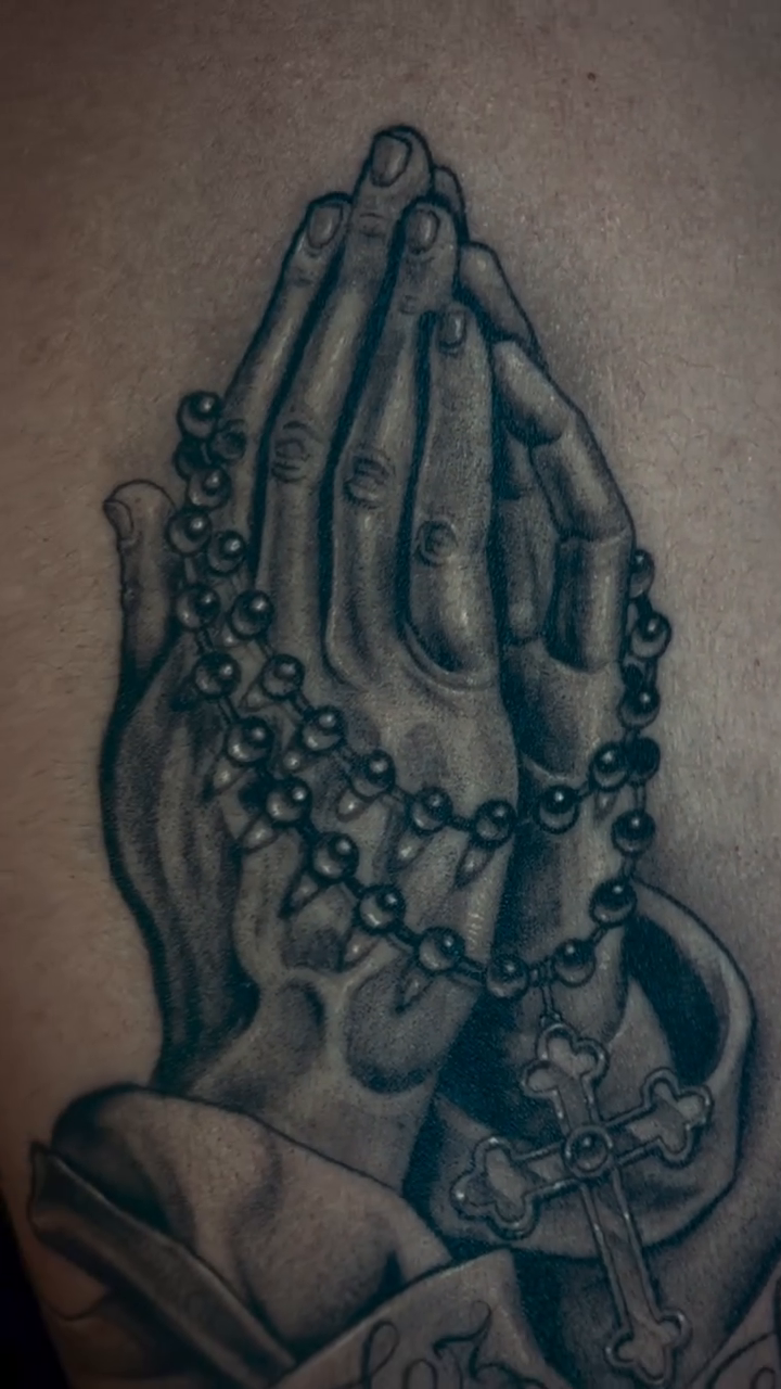 Tattoo by @ragingmaddie — black_and_grey, chicano