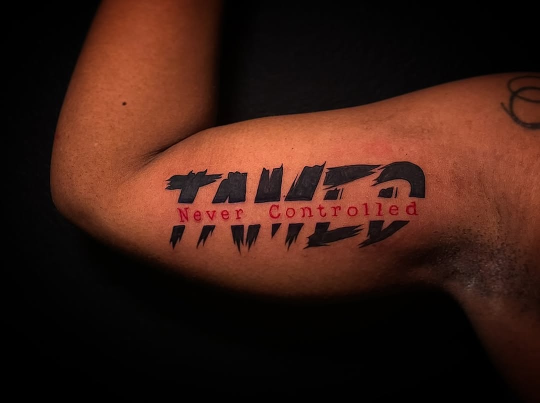 Tattoo by @graceless_ink โ lettering_script, trash_polka