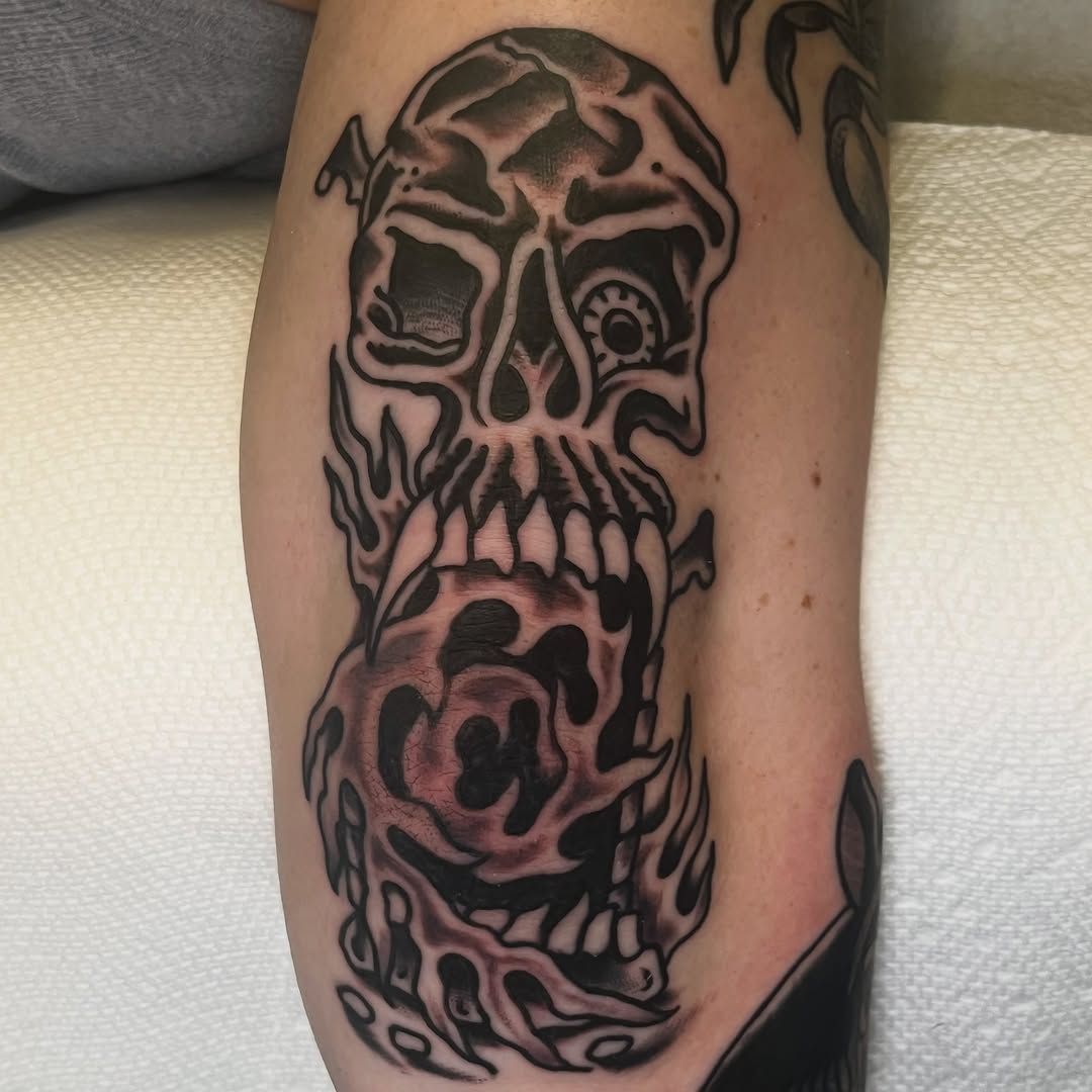 Tattoo by @rizzotattoos — black_and_grey, dark_realism
