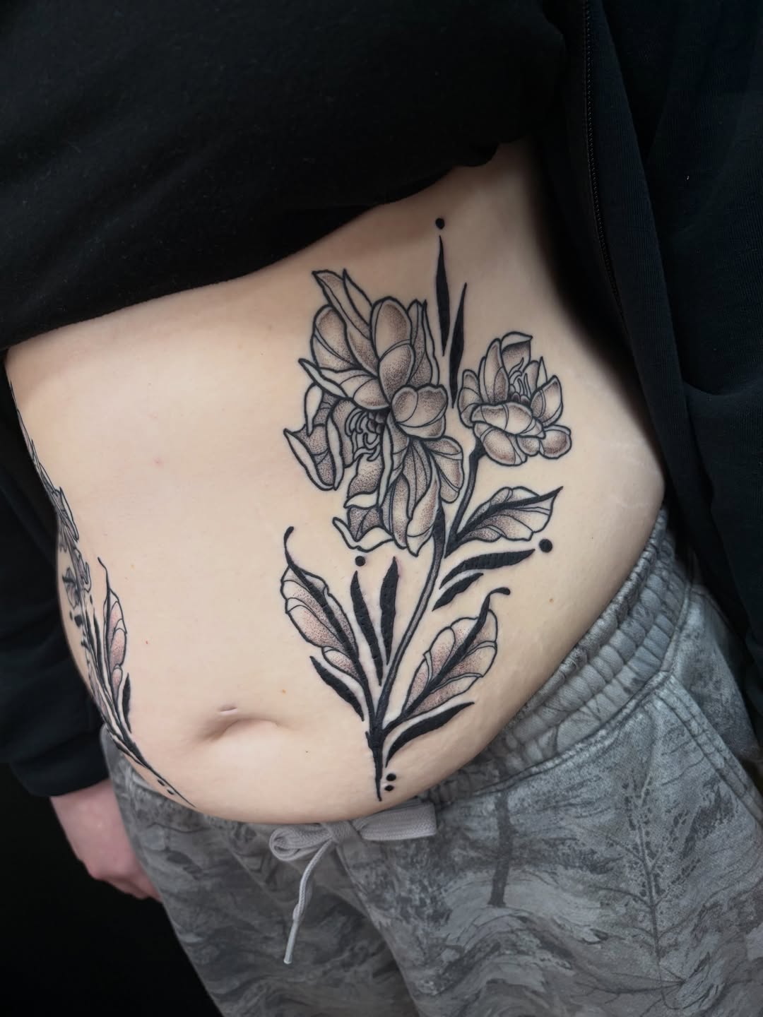 Tattoo by @thekaityfacetattoos — black_and_grey, dotwork