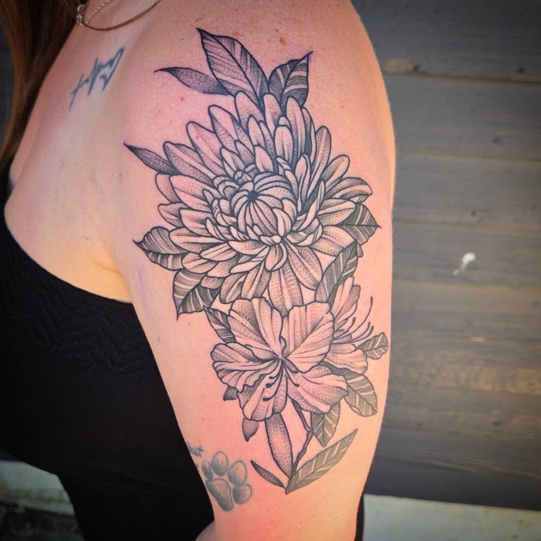 Tattoo by @killer_cait — dotwork, black_and_grey