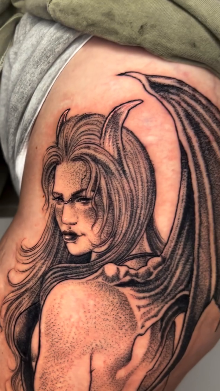 Tattoo by @tallartist — dark_realism, black_and_grey