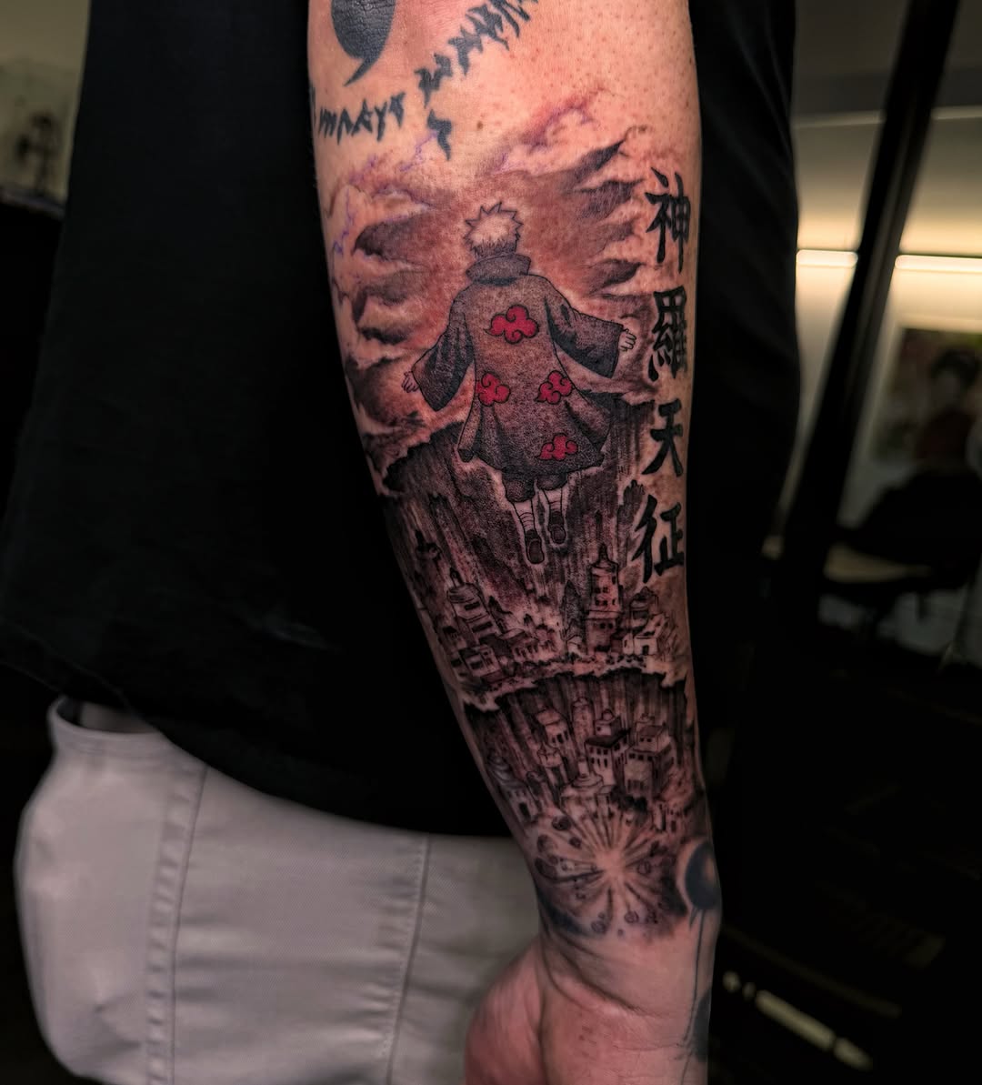 Tattoo by @melissaa_lotuss — anime, black_and_grey