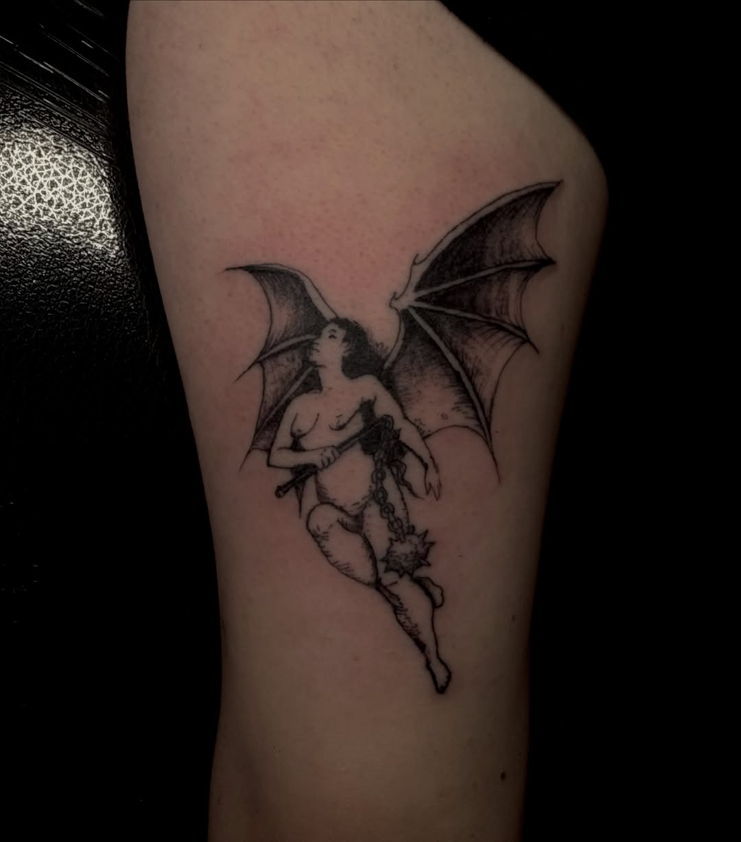 Tattoo by @jordystrange — black_and_grey, dark_realism