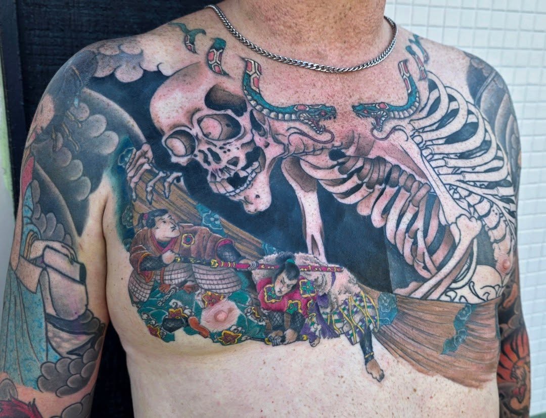 Tattoo by @girlroni — japanese_irezumi, black_and_grey