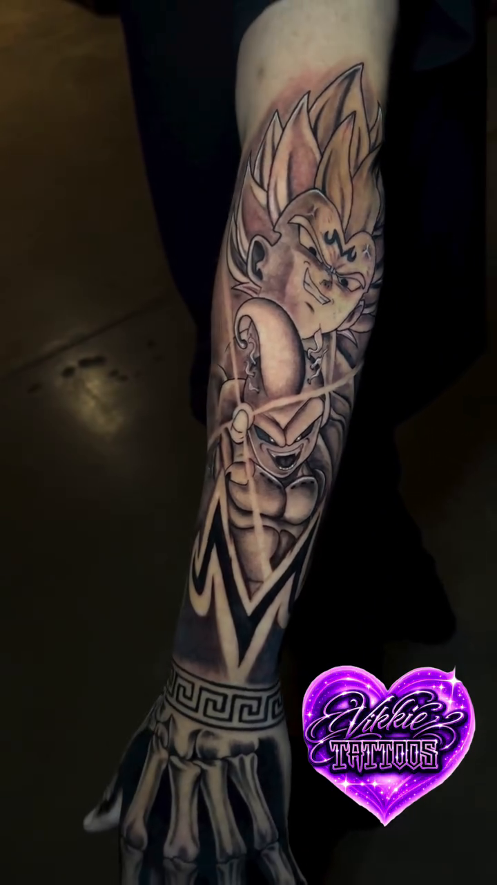 Tattoo by @vikkietattoos — anime, black_and_grey