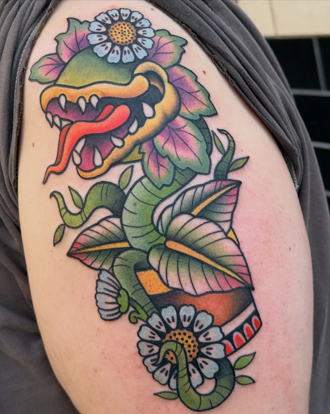 Tattoo by @kara.monstera — american_traditional, new_school