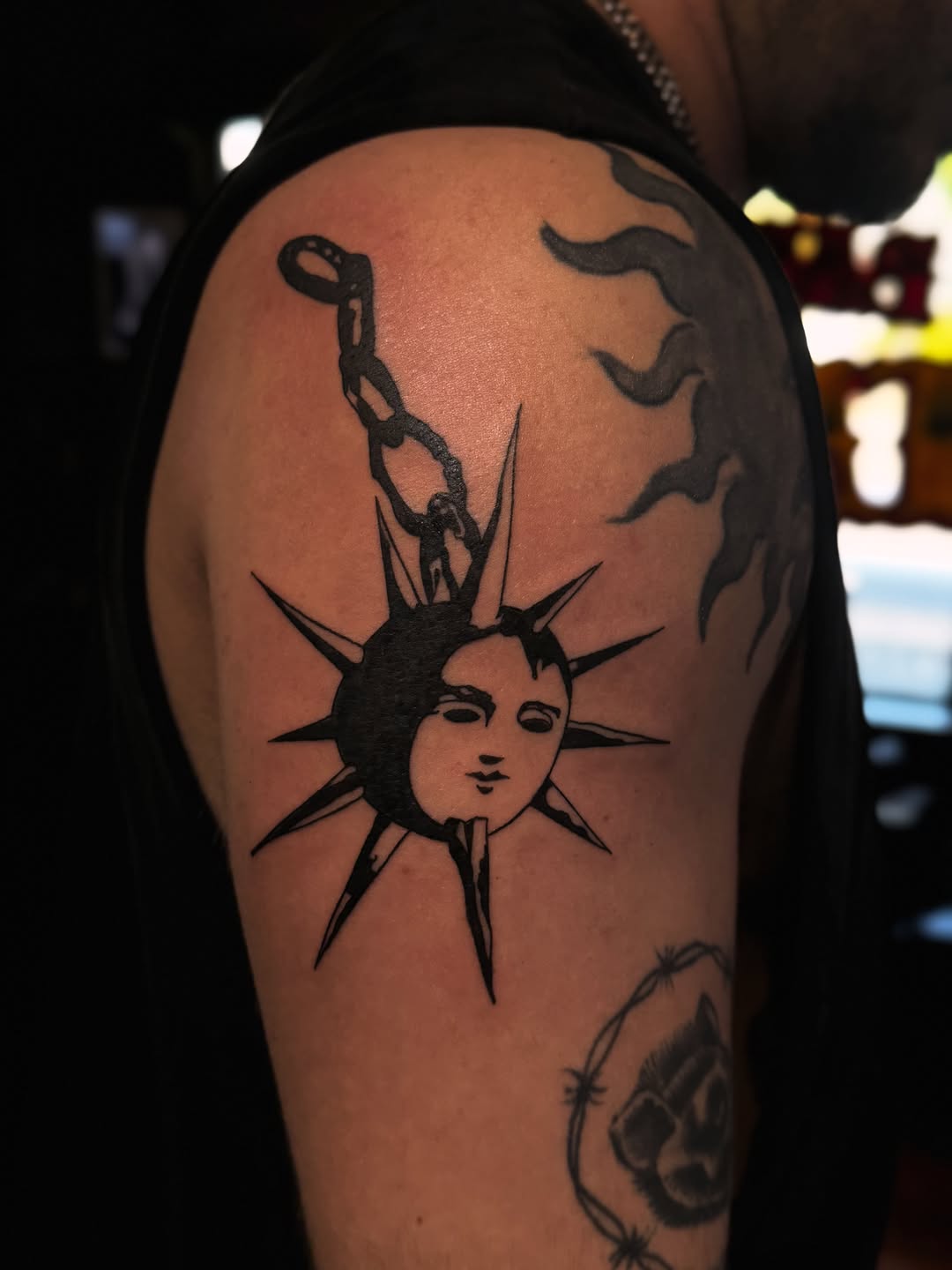 Tattoo by @stabbedbymaddie — blackwork, black_and_grey