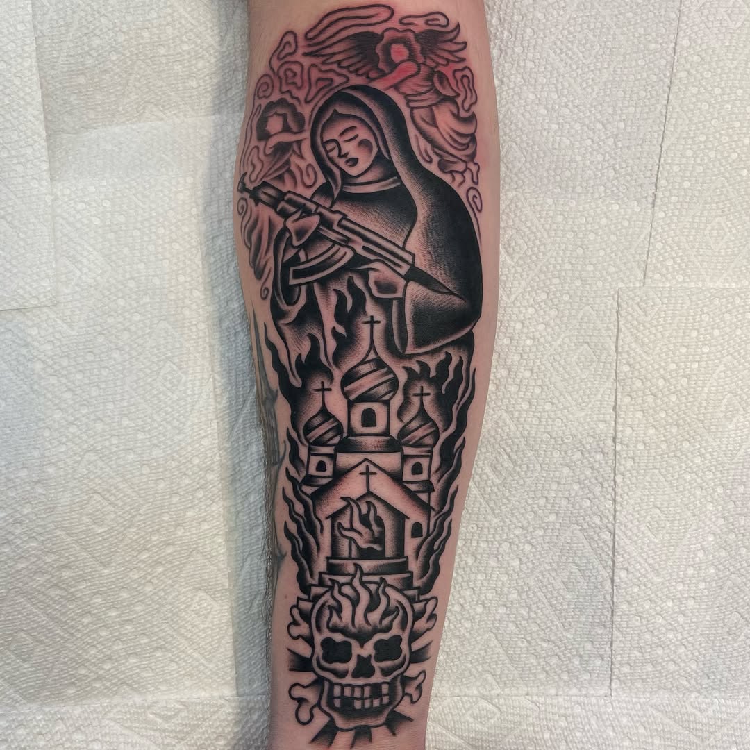 Tattoo by @thedeadwhatever — american_traditional, black_and_grey