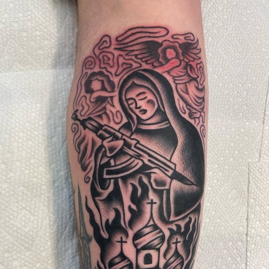 Tattoo by @thedeadwhatever — american_traditional, black_and_grey