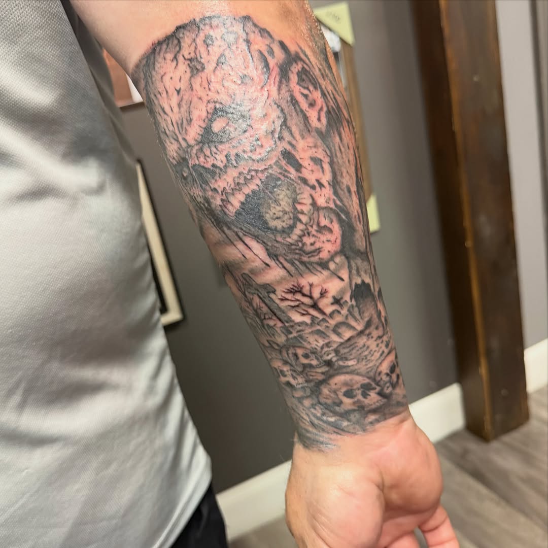 Tattoo by @bfmc_peanut_72 — dark_realism, black_and_grey