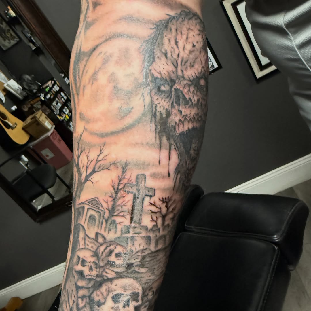 Tattoo by @bfmc_peanut_72 — dark_realism, black_and_grey