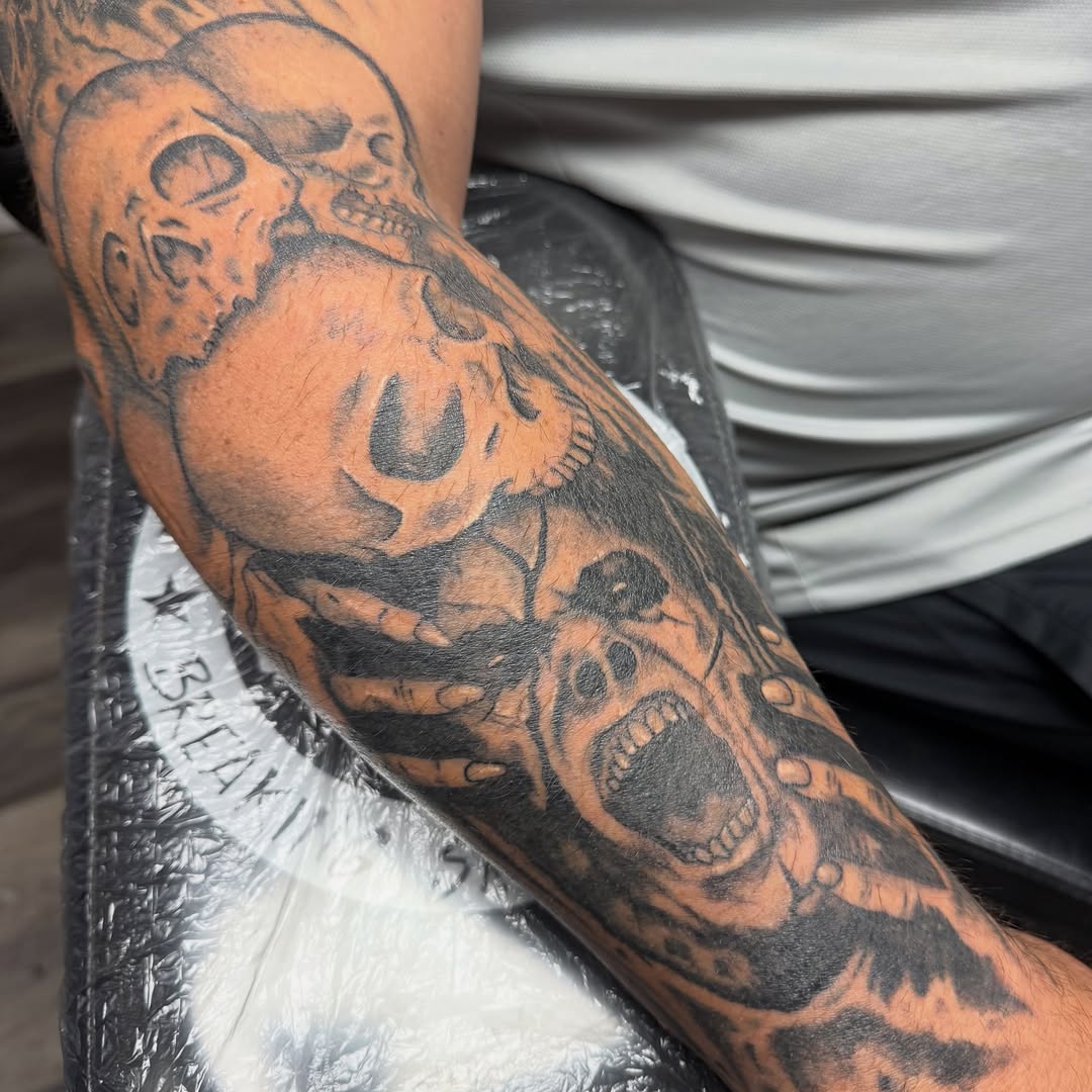 Tattoo by @bfmc_peanut_72 — black_and_grey, dark_realism