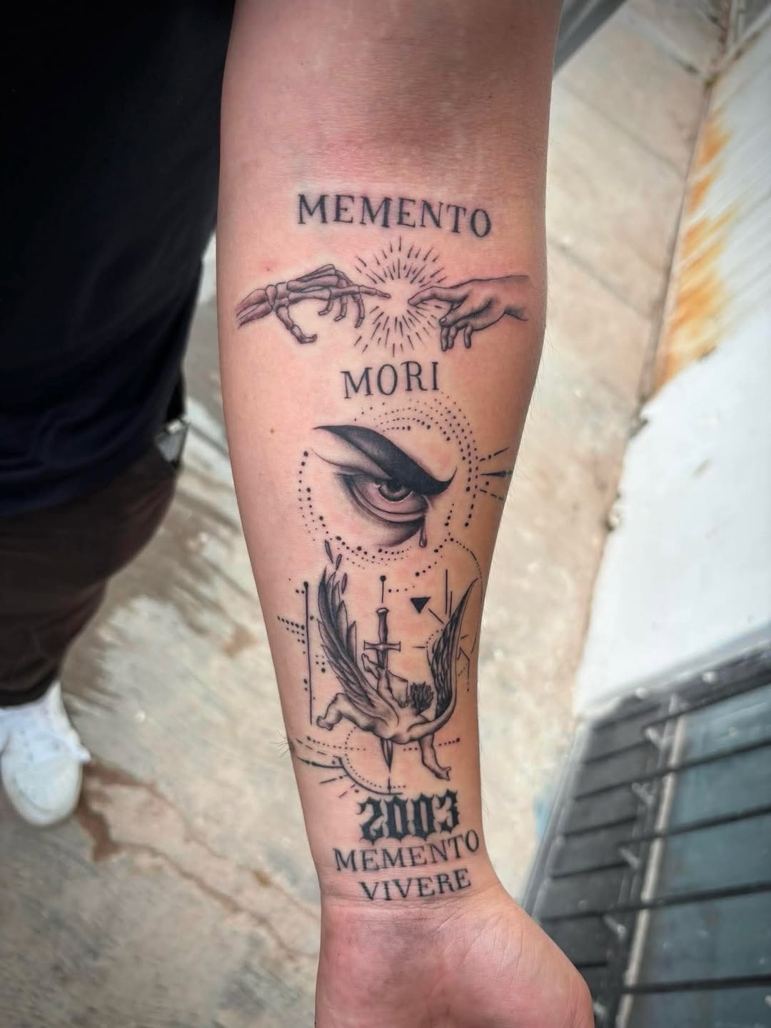 Tattoo by @tusanchotattoos_lv — black_and_grey, lettering_script