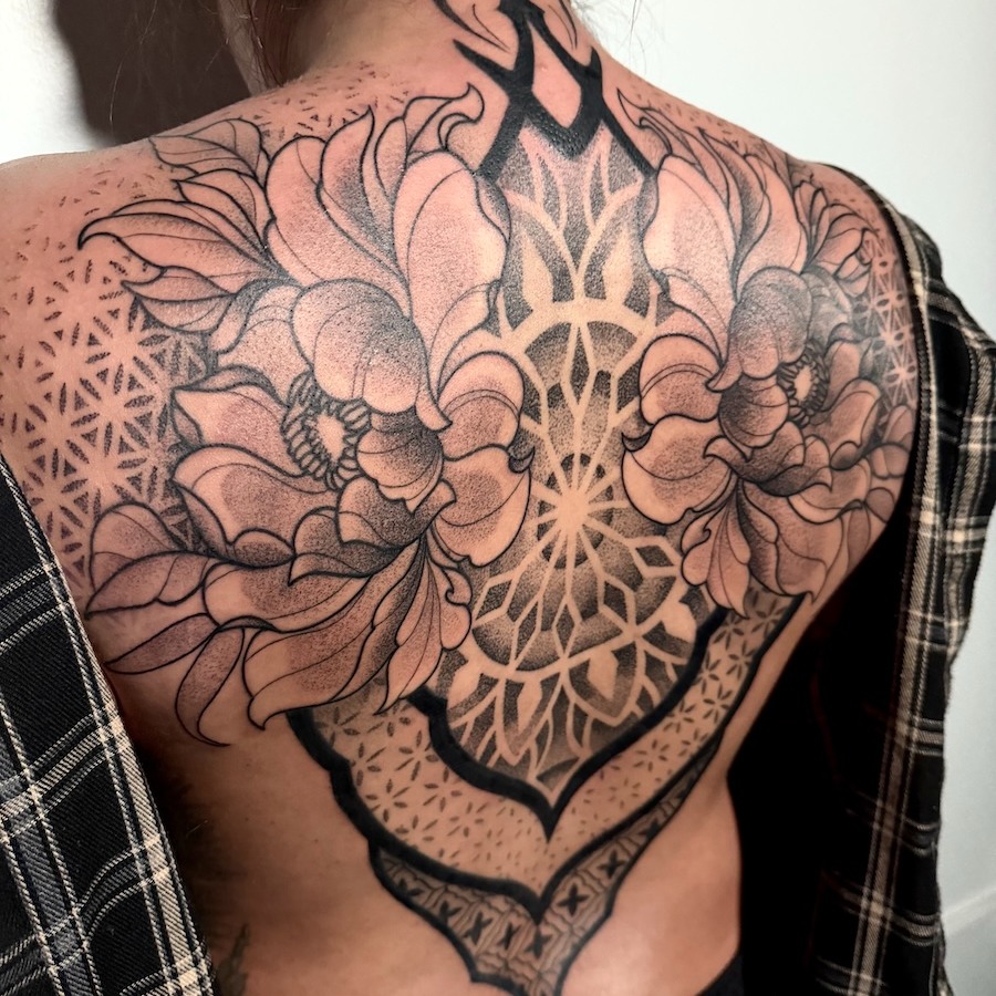 Tattoo by @chessa.marie — black_and_grey, dotwork