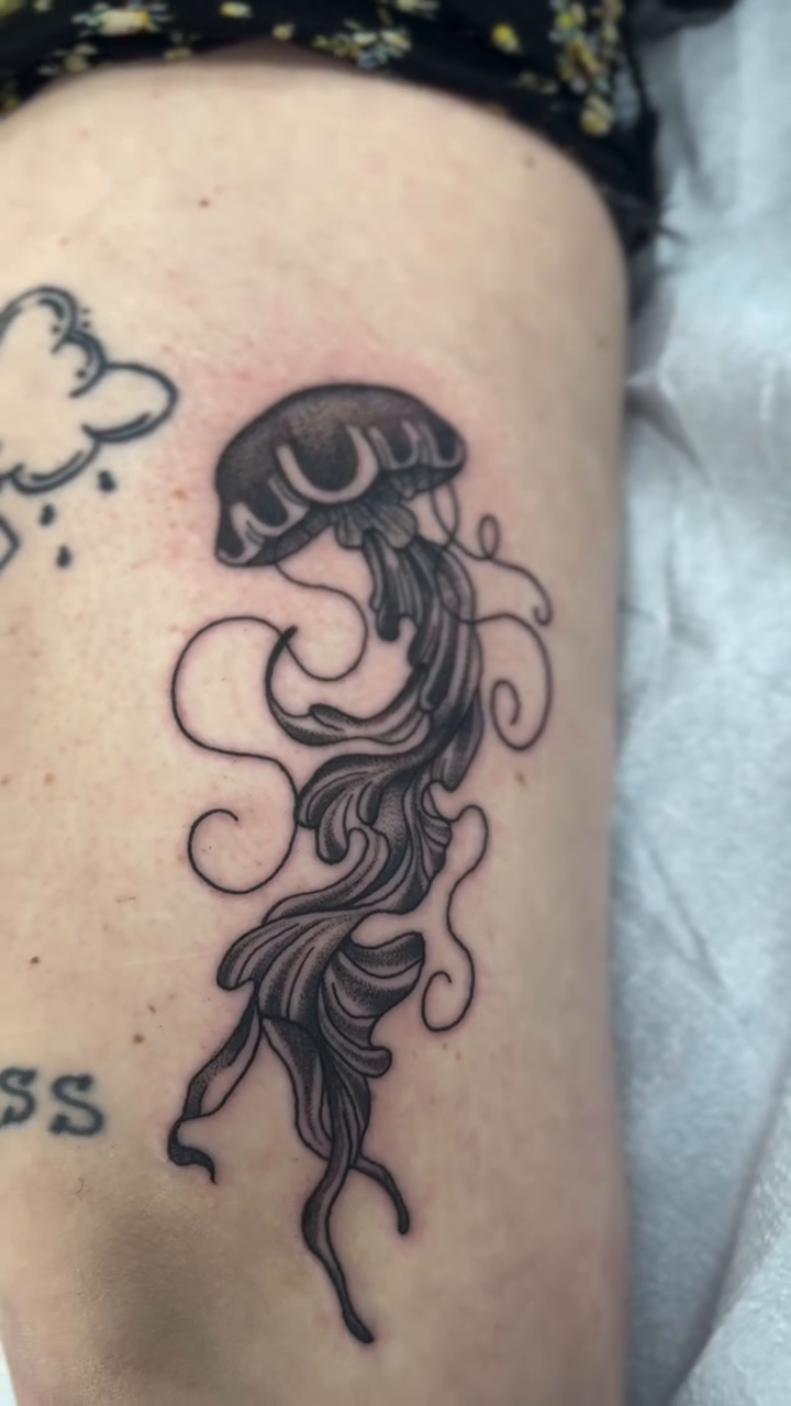 Tattoo by @meadowzmodificationz β black_and_grey, fine_line