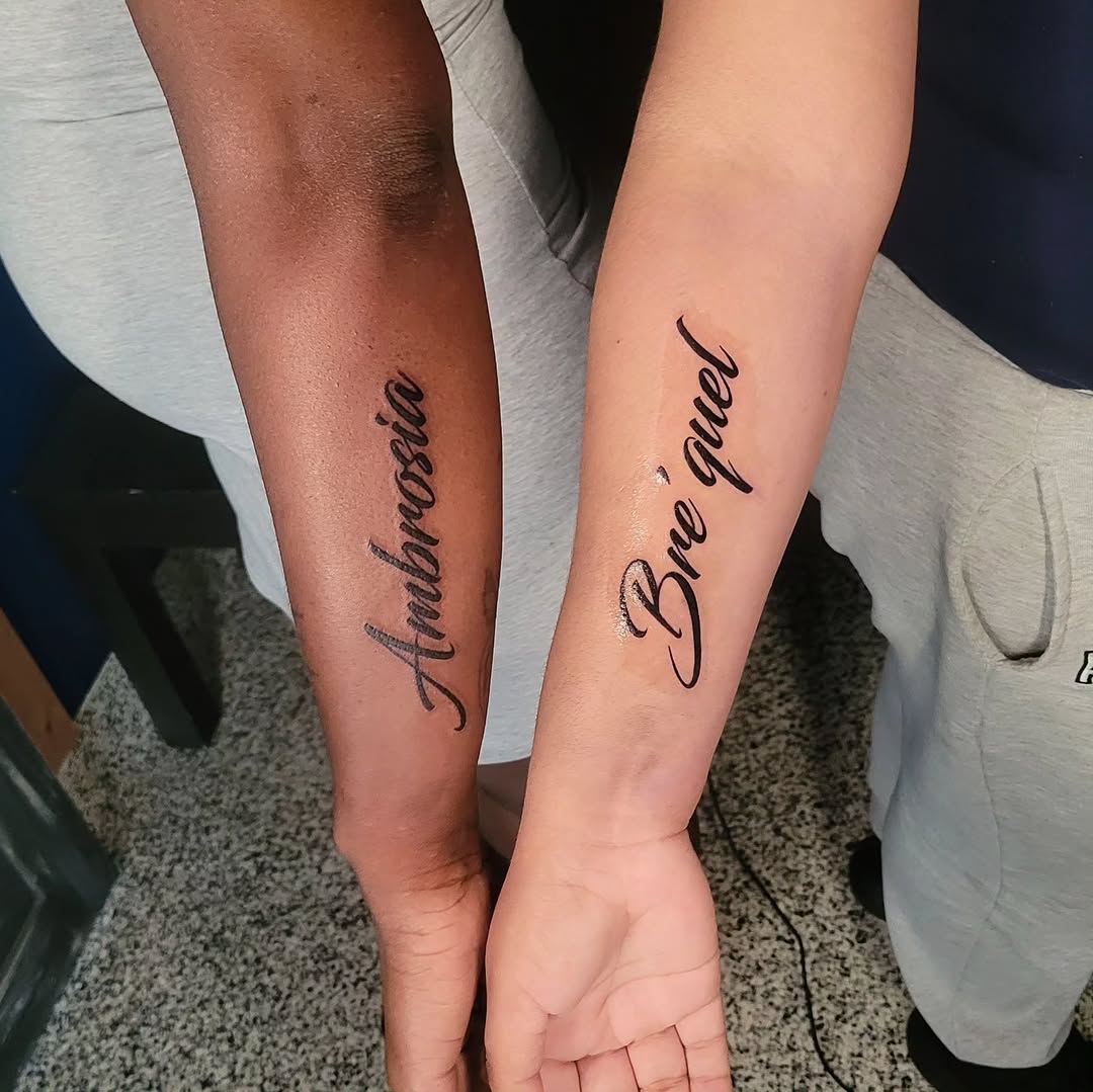 Tattoo by @sarah_tone_ink — lettering_script, fine_line