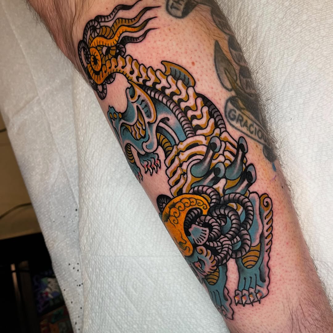 Tattoo by @wonkytiger — new_school, trash_polka