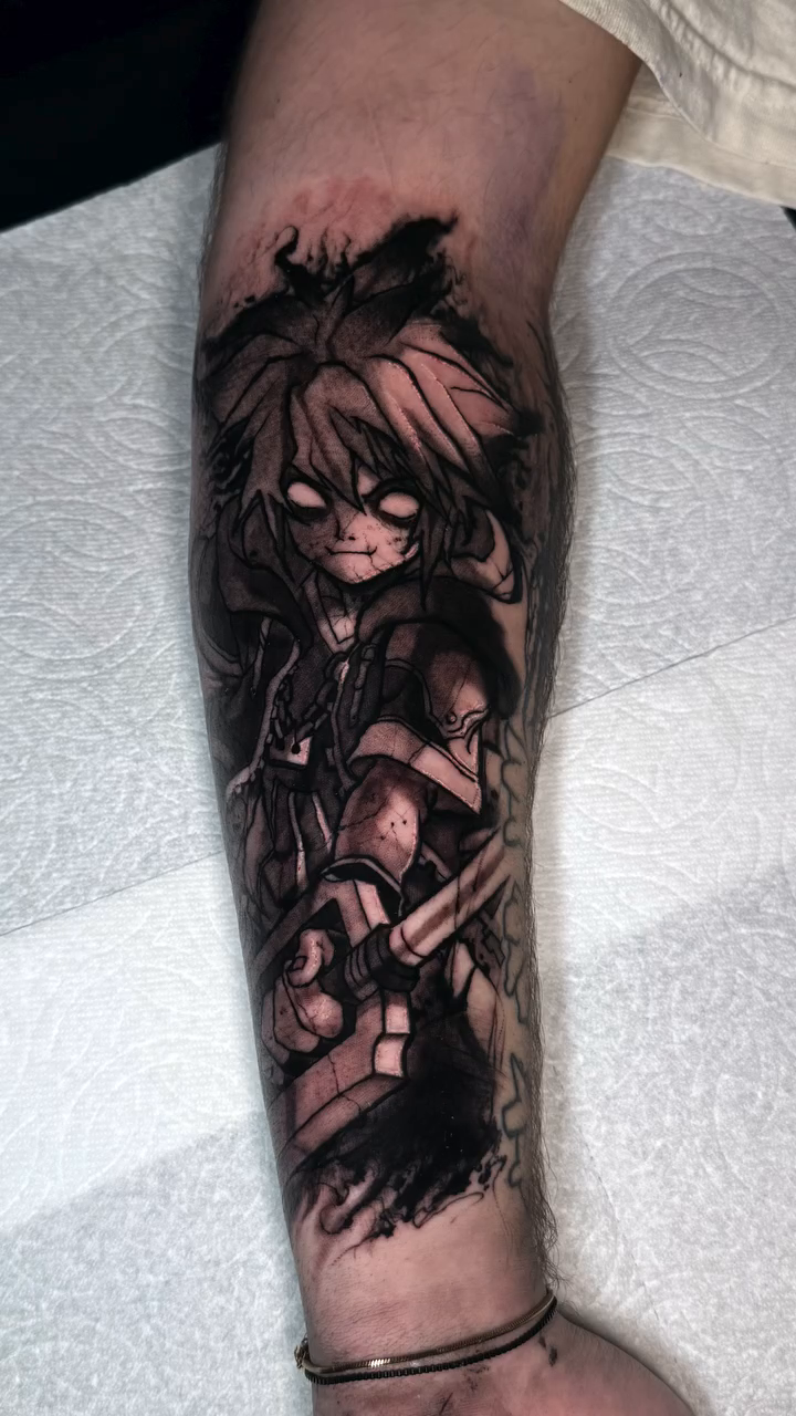 Tattoo by @isaac_occultart β anime, black_and_grey