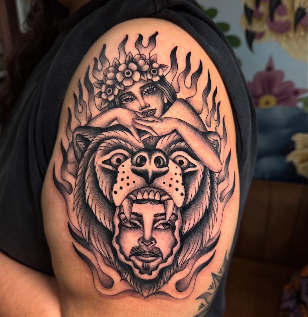 Tattoo by @medea.tattooer — neo_traditional, black_and_grey