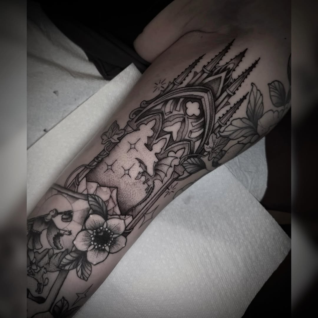 Tattoo by @alyssaquick__ — black_and_grey, ornamental