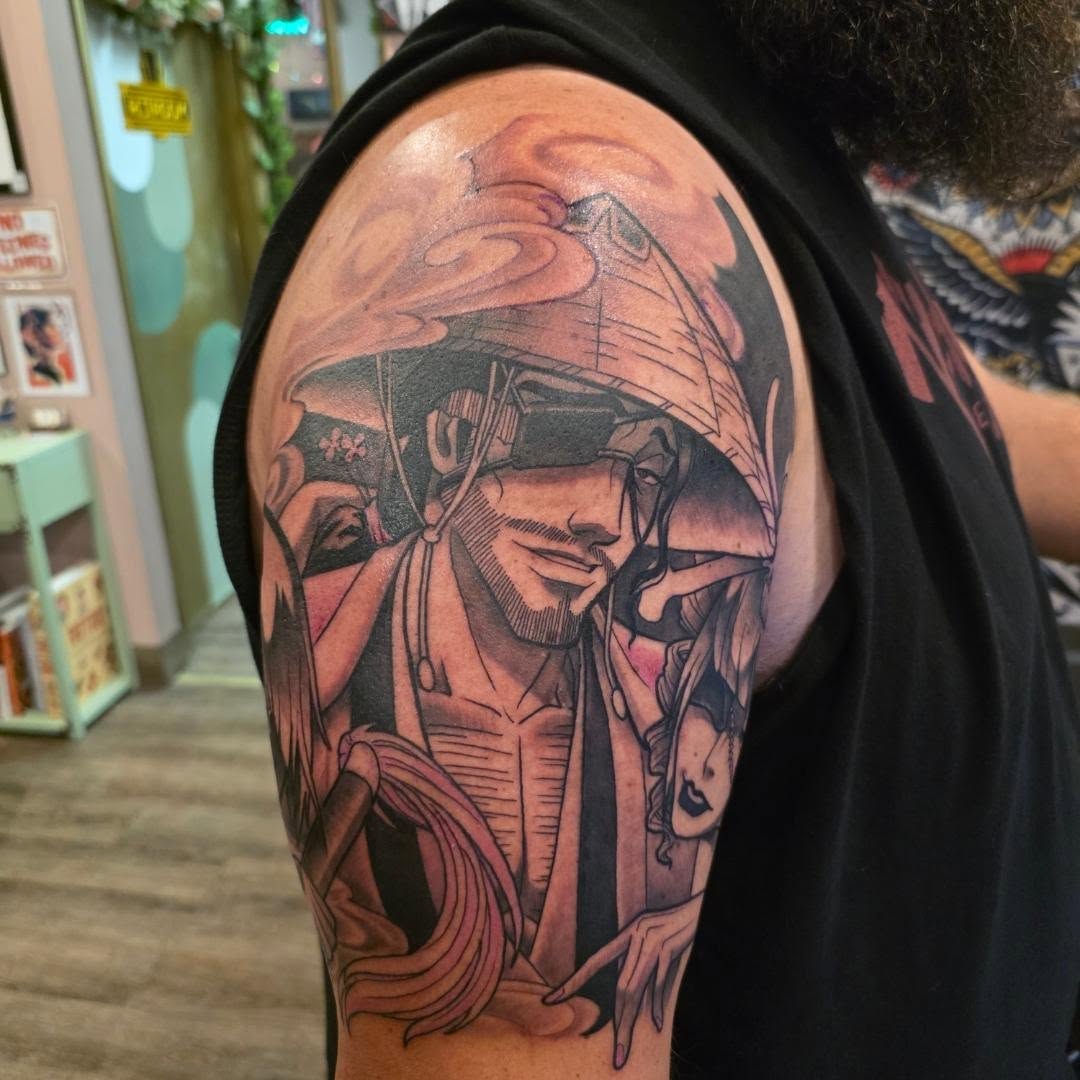 Tattoo by @coryhandtattoos โ anime, black_and_grey