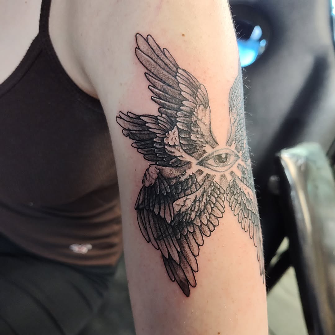 Tattoo by @art_from_planetmercury — black_and_grey, dotwork
