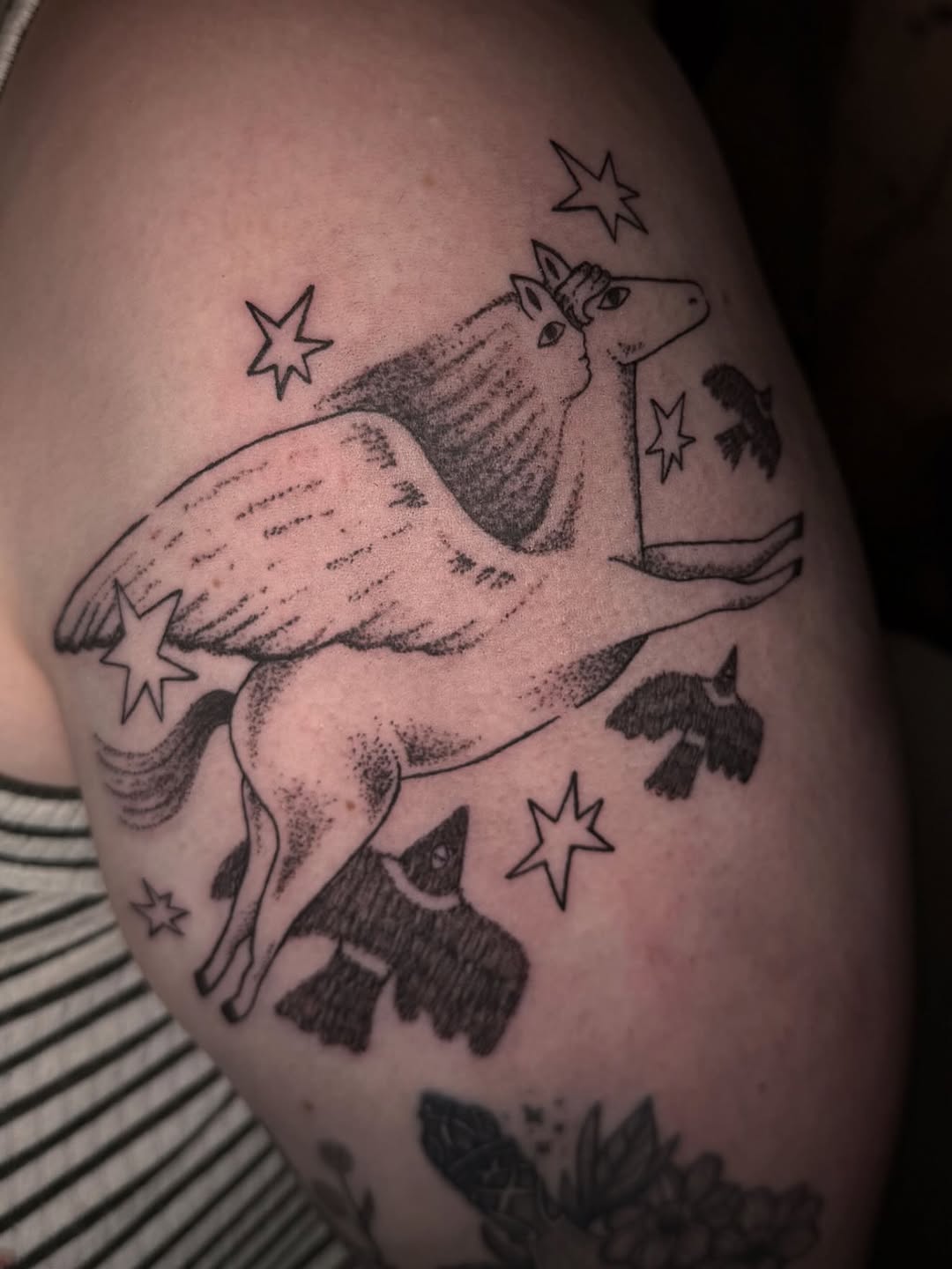 Tattoo by @spicy_sugarrr_tattoos — illustrative, black_and_grey