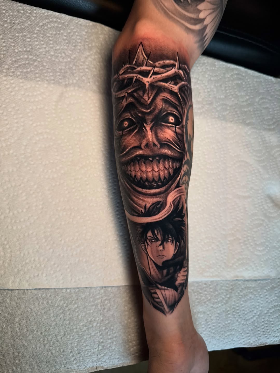 Tattoo by @tattedbyhood — anime, black_and_grey