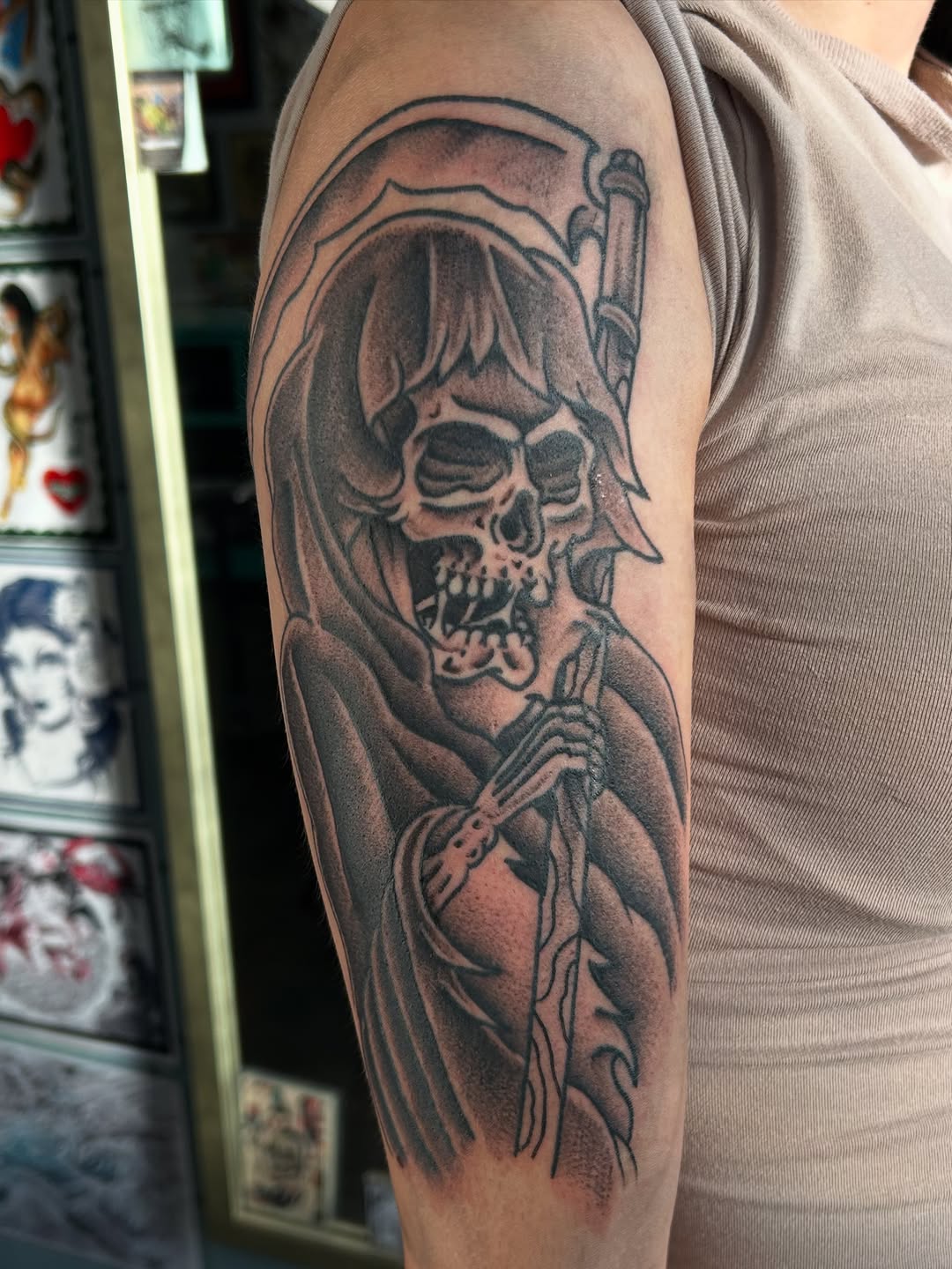 Tattoo by @inkbybray — black_and_grey, dark_realism
