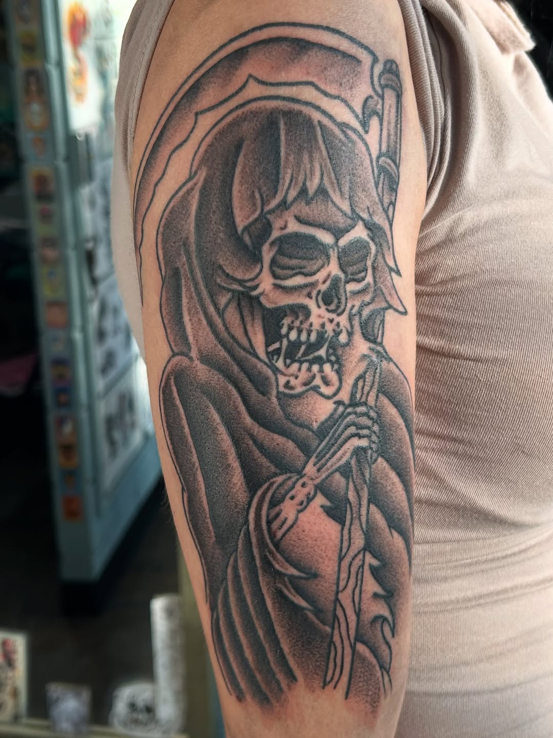 Tattoo by @inkbybray — black_and_grey, dark_realism