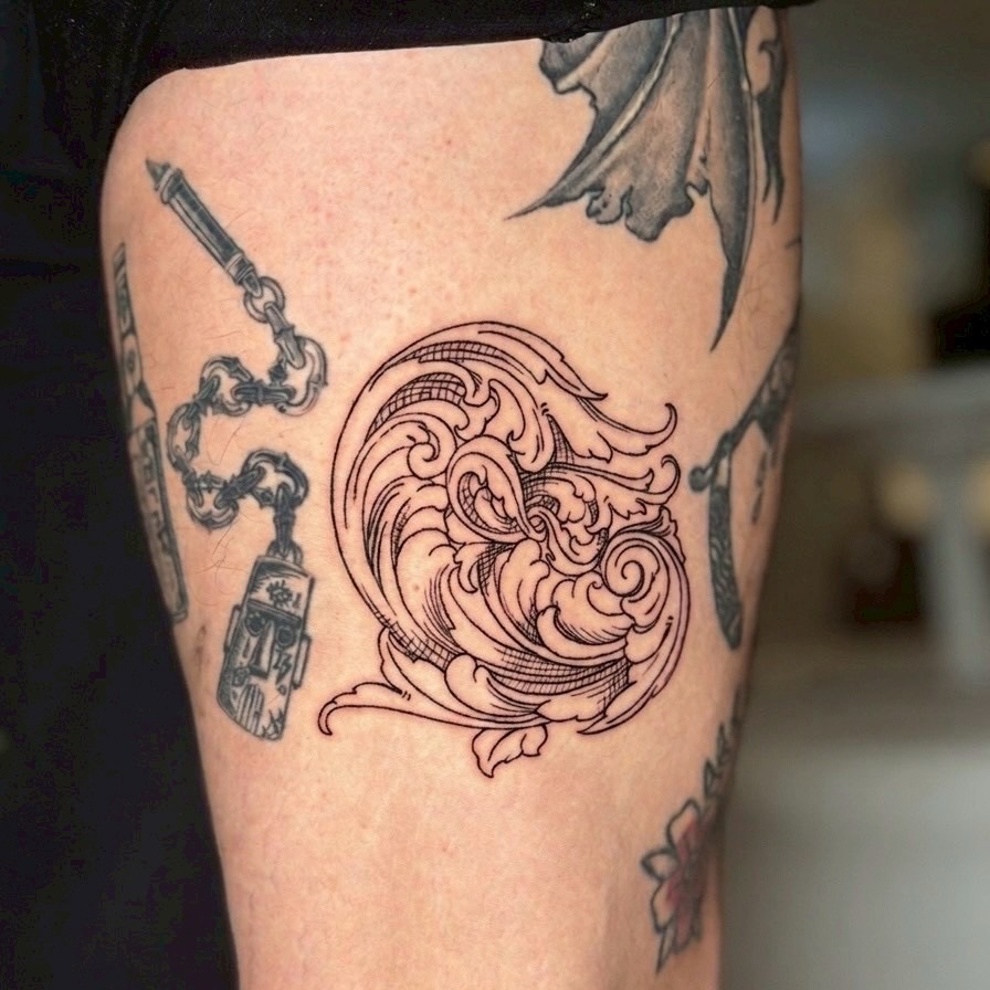 Tattoo by @nyxea.tattoo โ ornamental, black_and_grey
