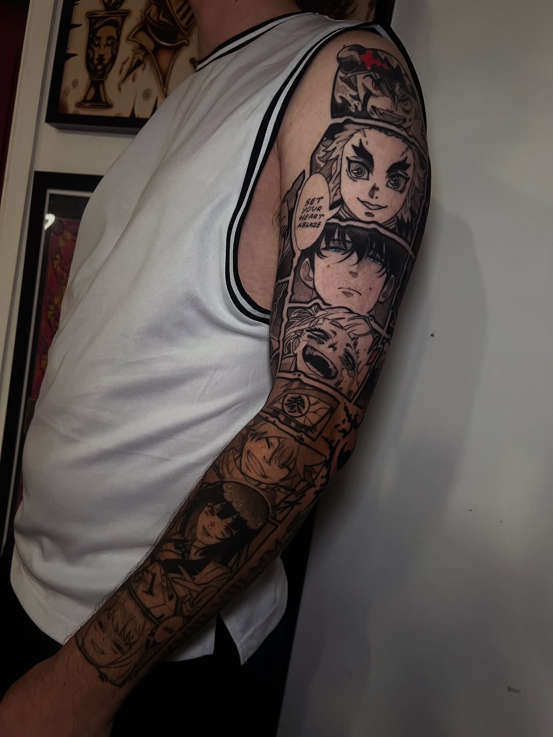 Tattoo by @jett_sonn โ anime, black_and_grey