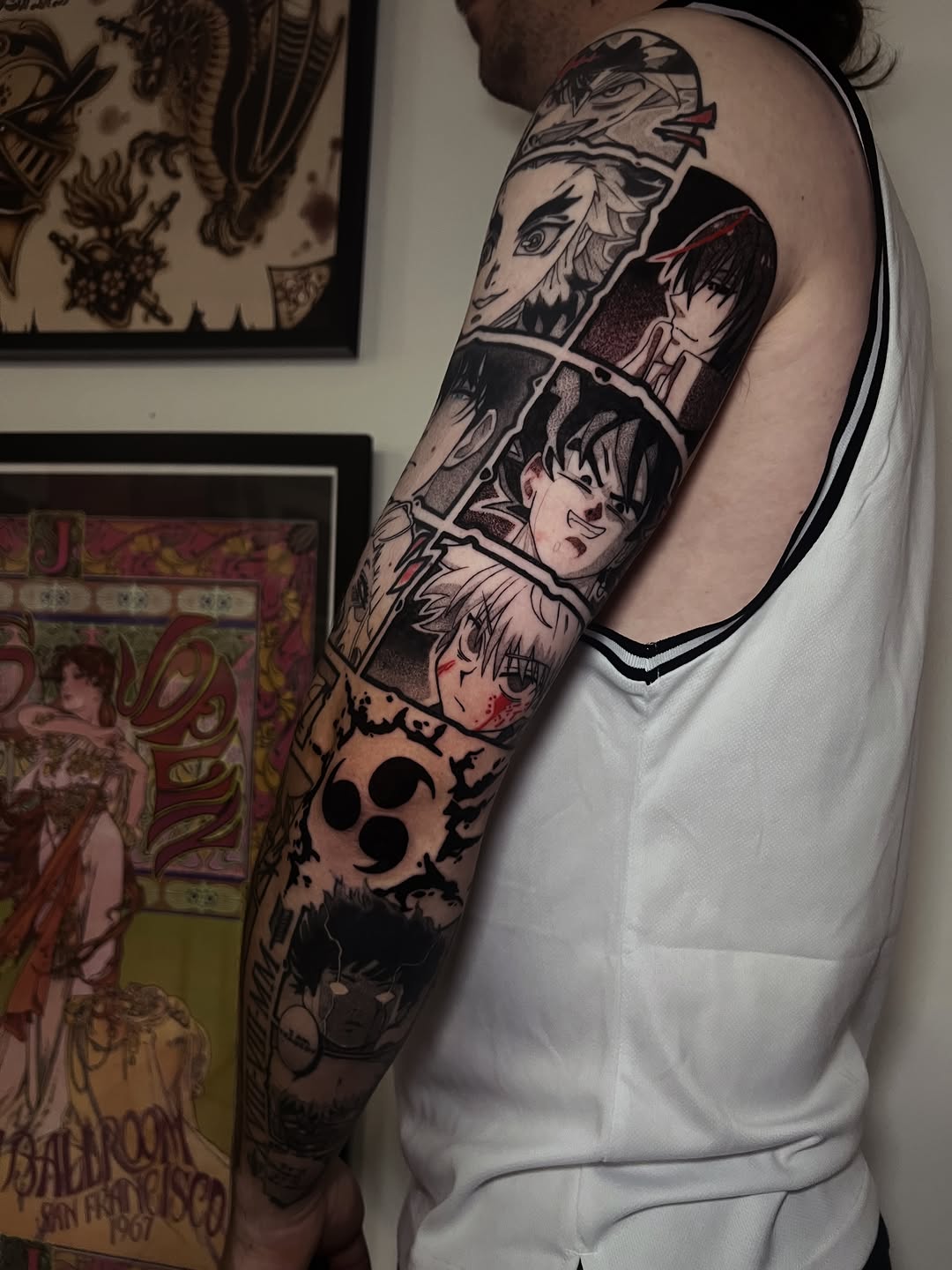 Tattoo by @jett_sonn โ anime, black_and_grey