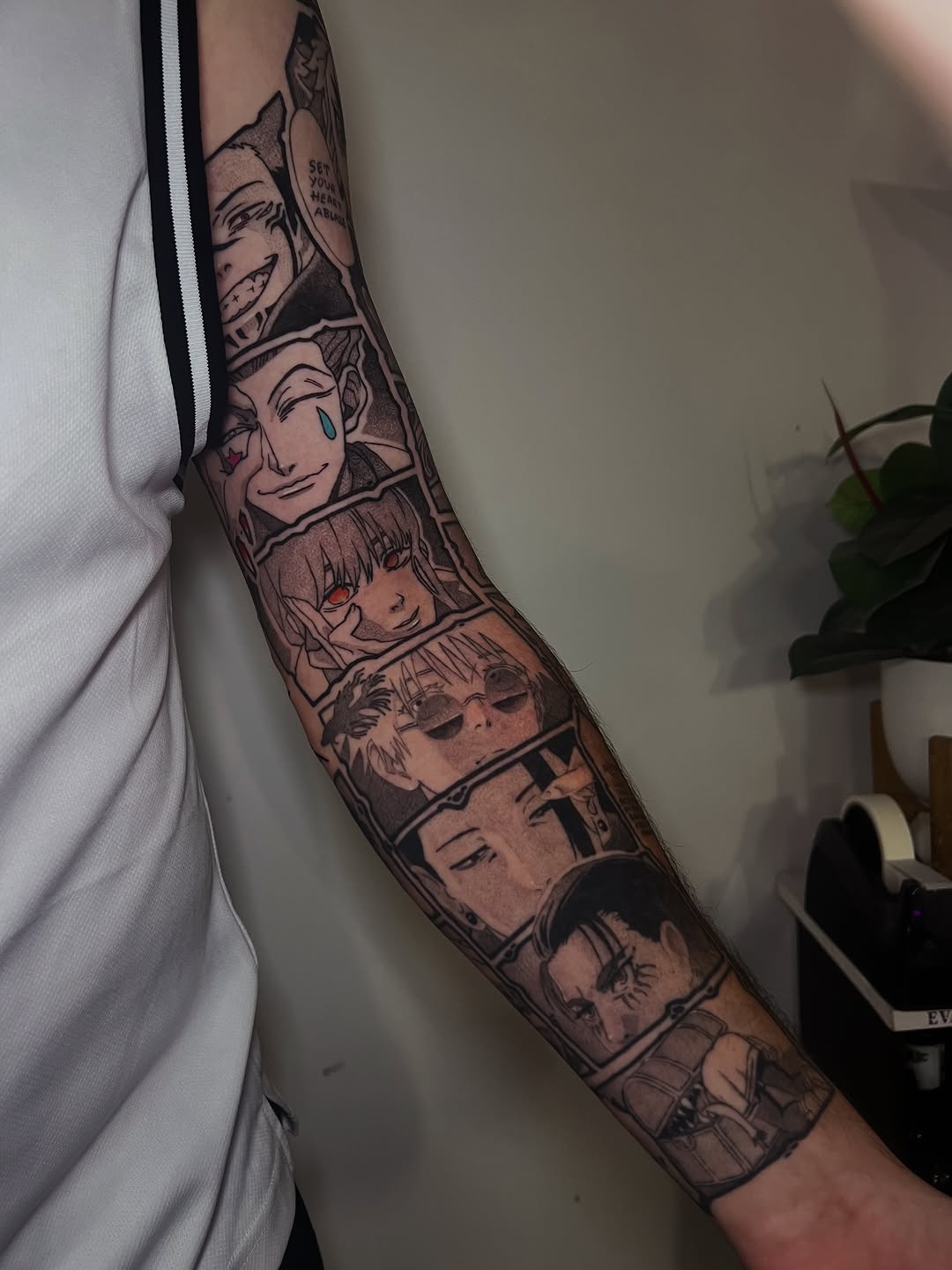 Tattoo by @jett_sonn โ anime, black_and_grey