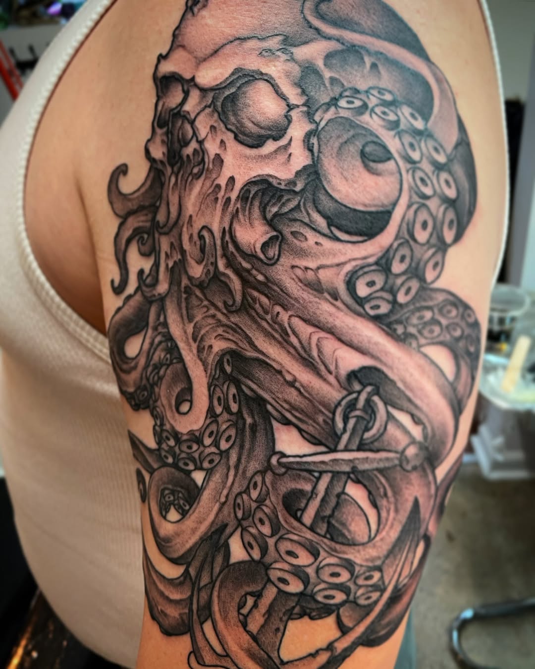 Tattoo by @wizardspits — black_and_grey, realism