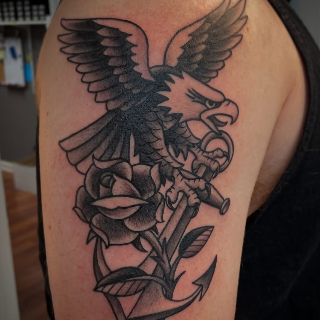 Tattoo by @wizardspits — american_traditional, black_and_grey