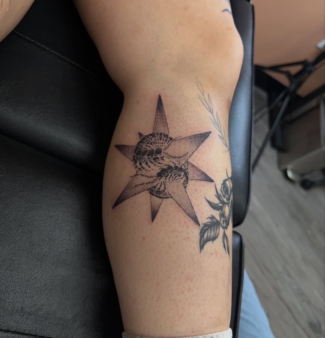 Tattoo by @gluhd_ink — black_and_grey, dotwork
