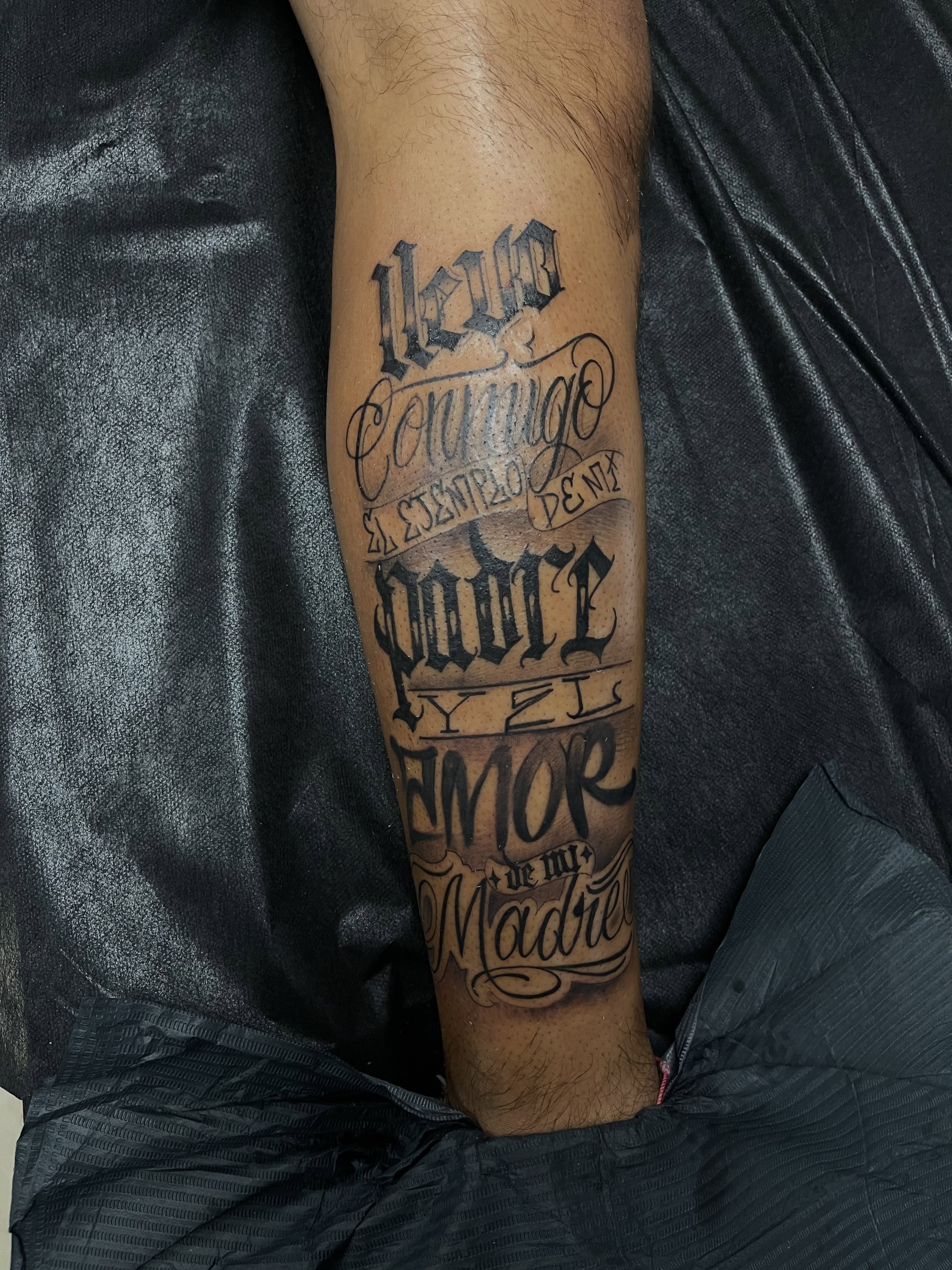 Tattoo by @dtat2christ — lettering_script, chicano
