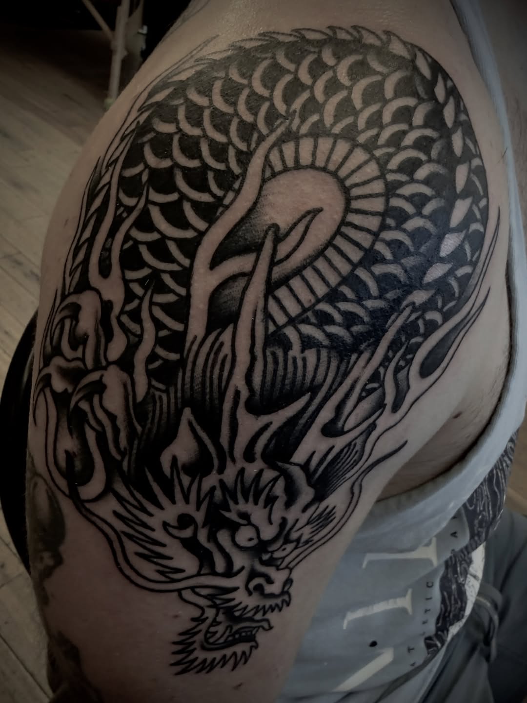 Tattoo by @a.slatertattooing — japanese_irezumi, black_and_grey
