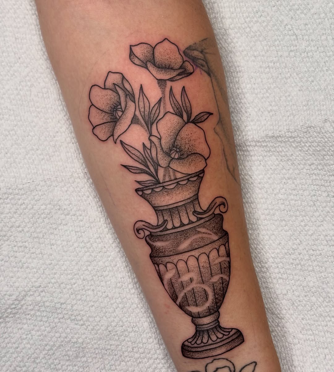 Tattoo by @kyshae.tattoos — dotwork, black_and_grey