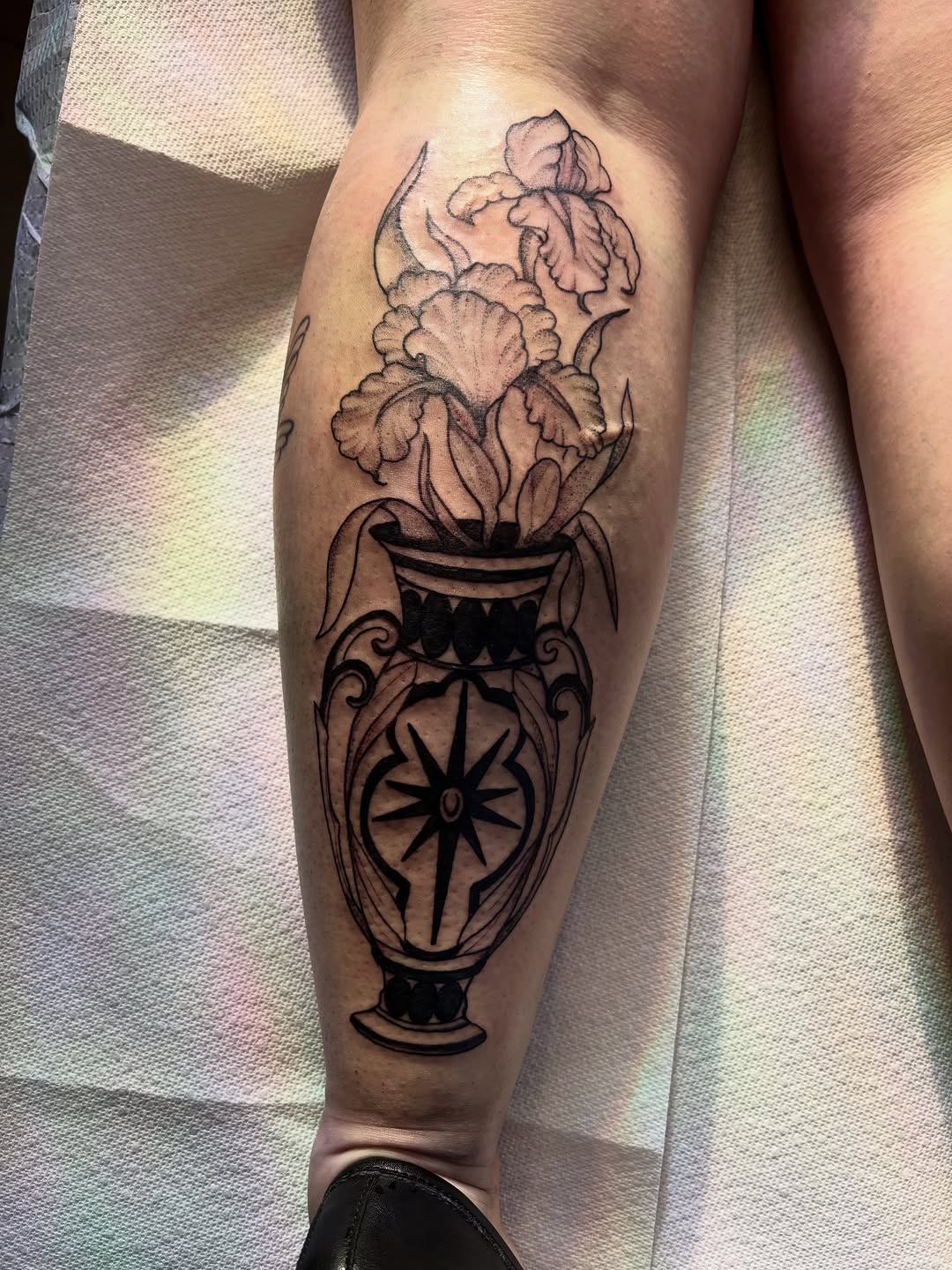 Tattoo by @leahelisabethtattoos — black_and_grey, ornamental