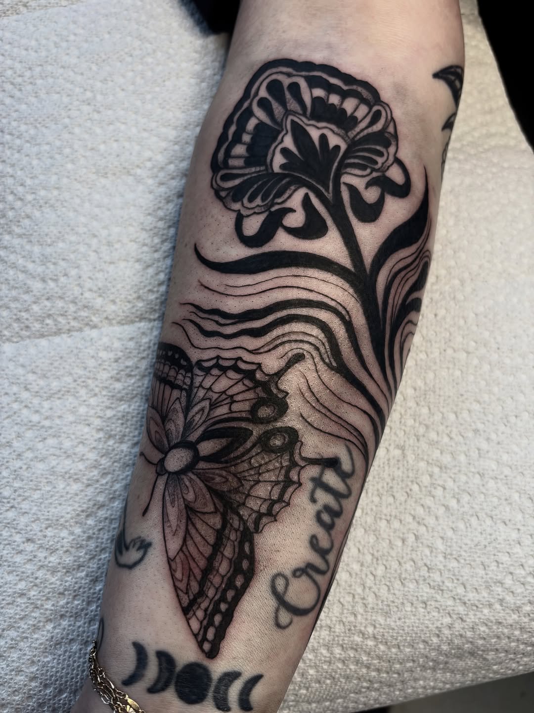 Tattoo by @leahelisabethtattoos — black_and_grey, lettering_script