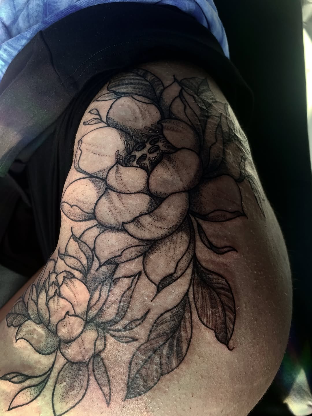 Tattoo by @leahelisabethtattoos — black_and_grey, dotwork