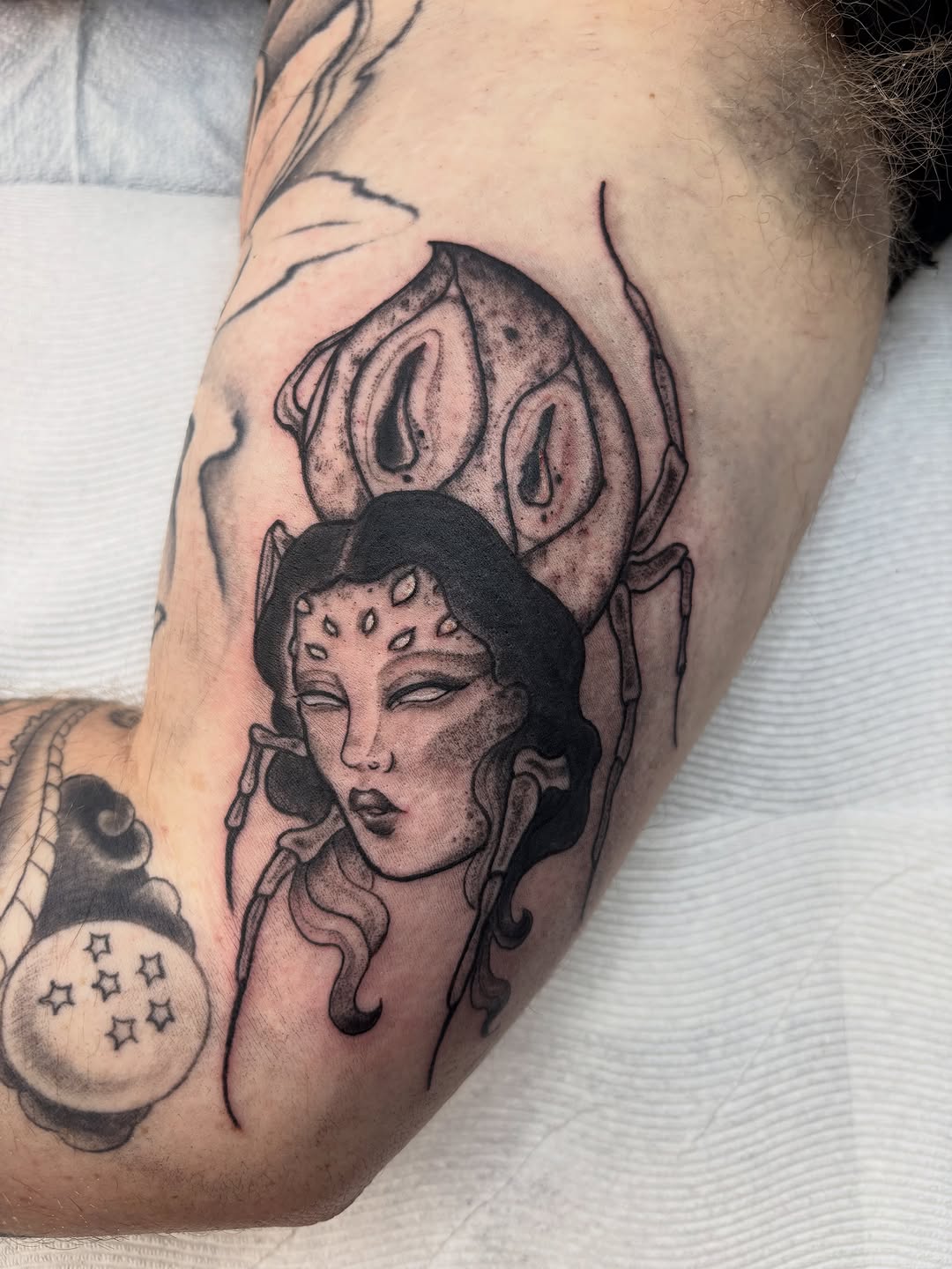 Tattoo by @leahelisabethtattoos — black_and_grey, dark_realism