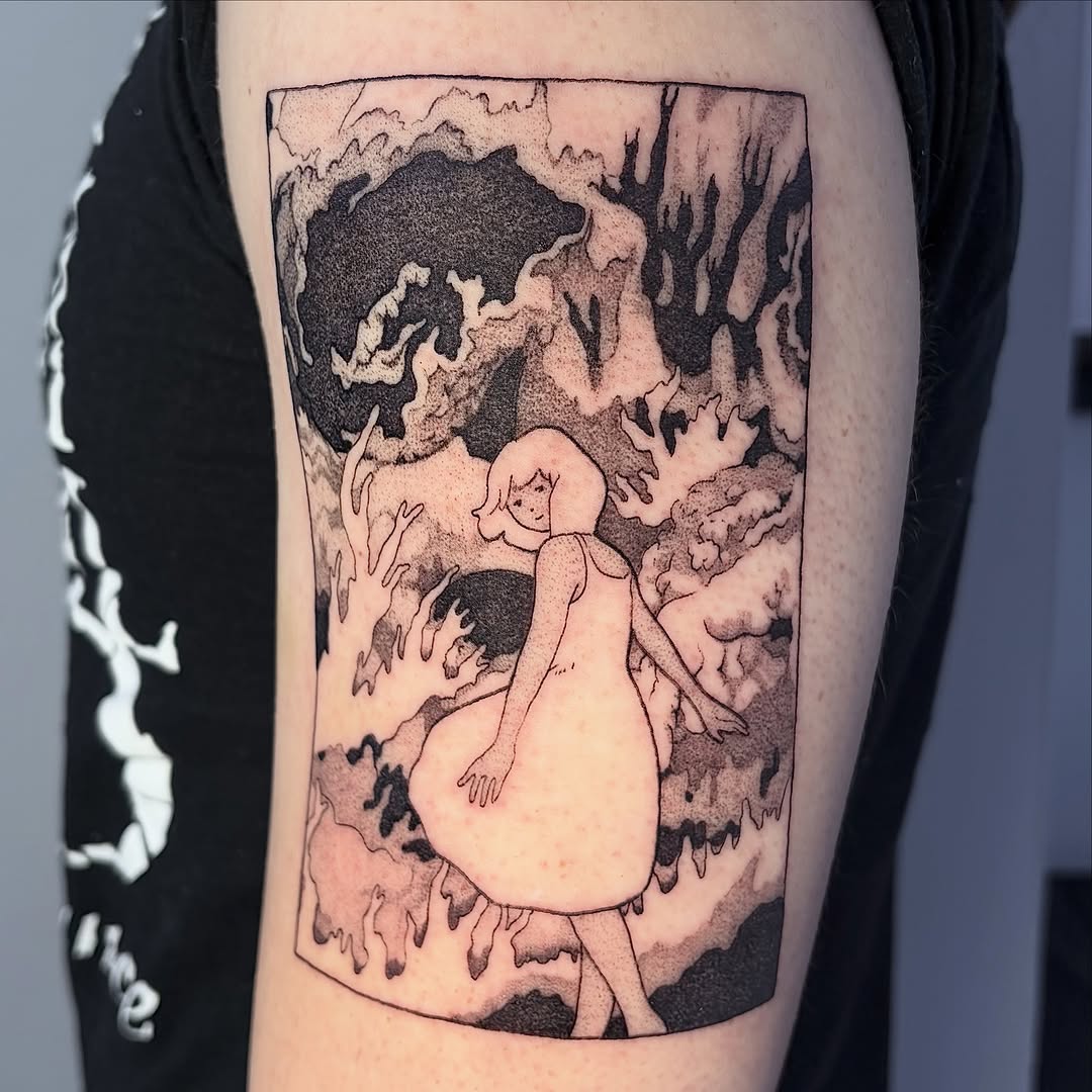 Tattoo by @vienna.tattoo — illustrative, dotwork